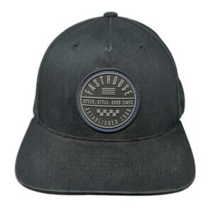 Fasthouse 5 Panel Black One Size Snapback Patch Checkered Flag Logo Moto Hat